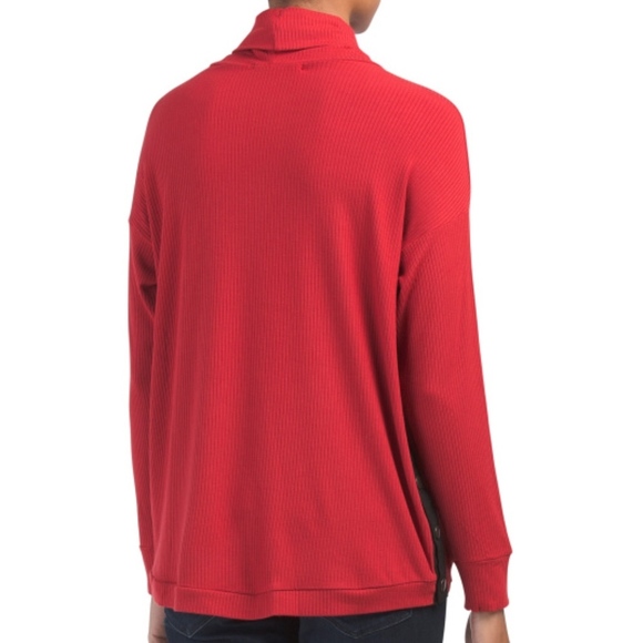 MATTY M Ribbed Cowl Neck Snap Side Sweater Top Red - Picture 2 of 4